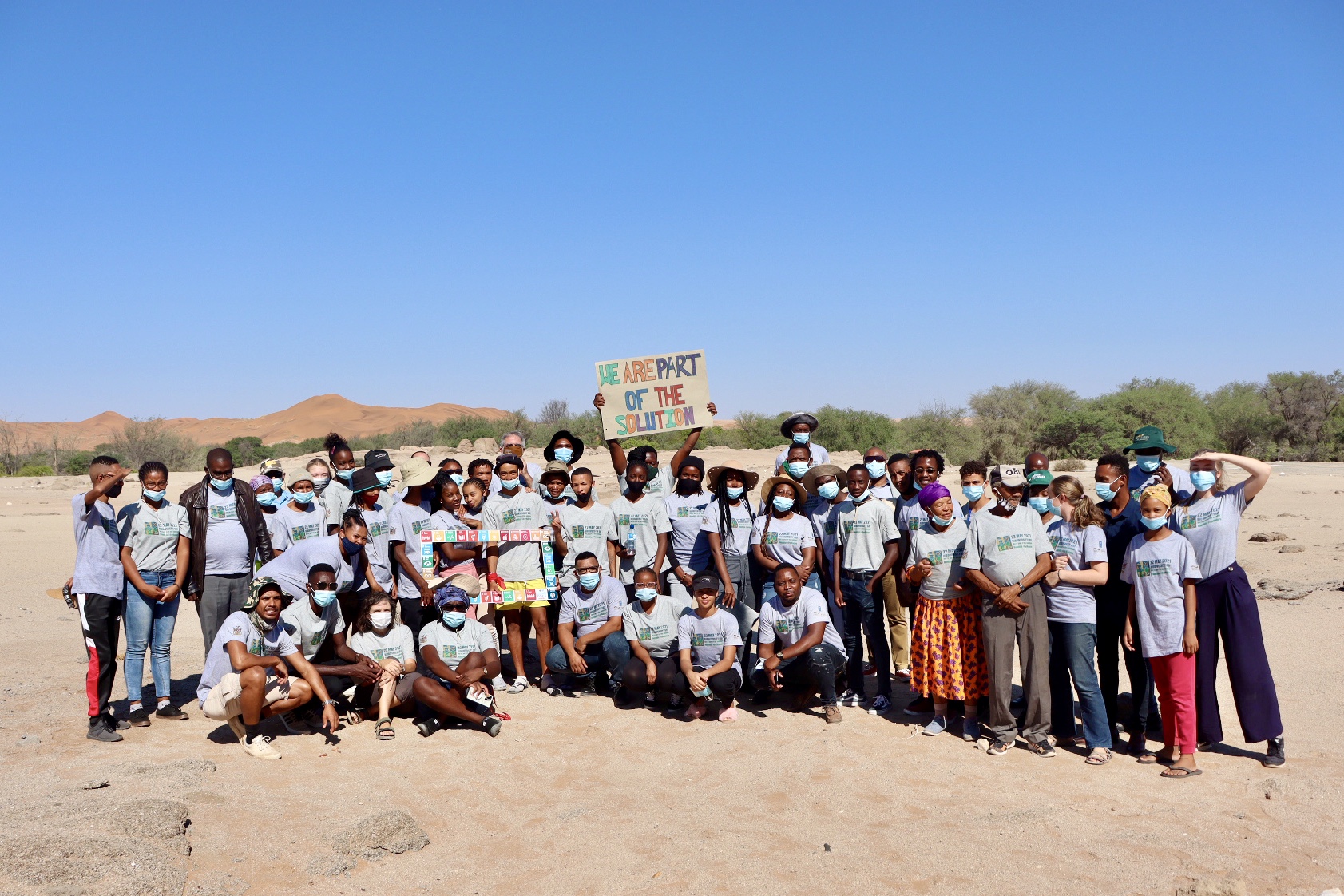 A group photo from Biodiversity Action Week at Gobabeb Namib Research Institute.