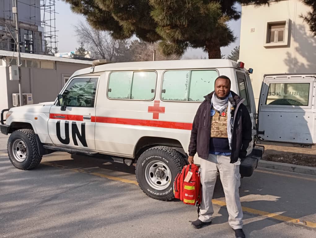Doctor Phanuel Tawanda Gwinji, international UN Volunteer, Medical Officer, with UNAMA manning the Emergency room. ©UNAMA 2024
