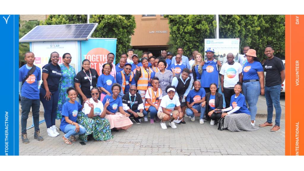 A group photo of UN Volunteers from Lesotho during IVD activity - Commemoration of International Volunteer Day at the UN House in Maseru. 