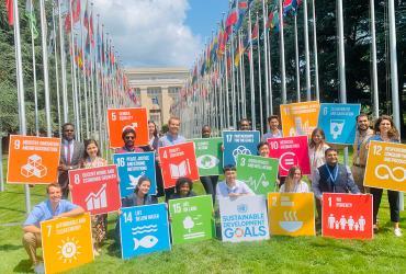 Issakha Khouzeifi and Silvia Alfonsi have been contributing to the Youth4Climate initiative led by UNDP and the government of Italy. In this photo, Issakha and Silvia are showing their support to the SDGs and UNDP's efforts towards climate crisis. 