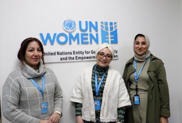 (from left to right) Noor Al-Hasany, Ramia Al Hakeem and Hajer Alsallami, UN Volunteers serving with UN Women in Iraq.