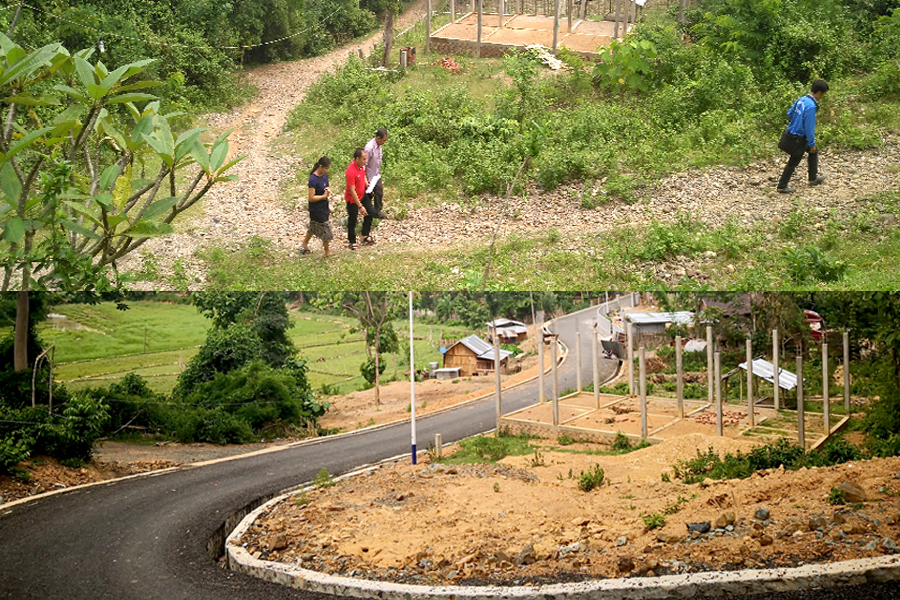 The roads in Ban Xor village, Laos Before and After