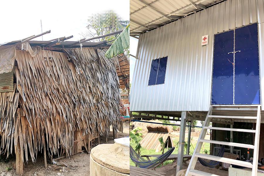 Villager's house has been reconstructed by the Cambodia Project Before and After