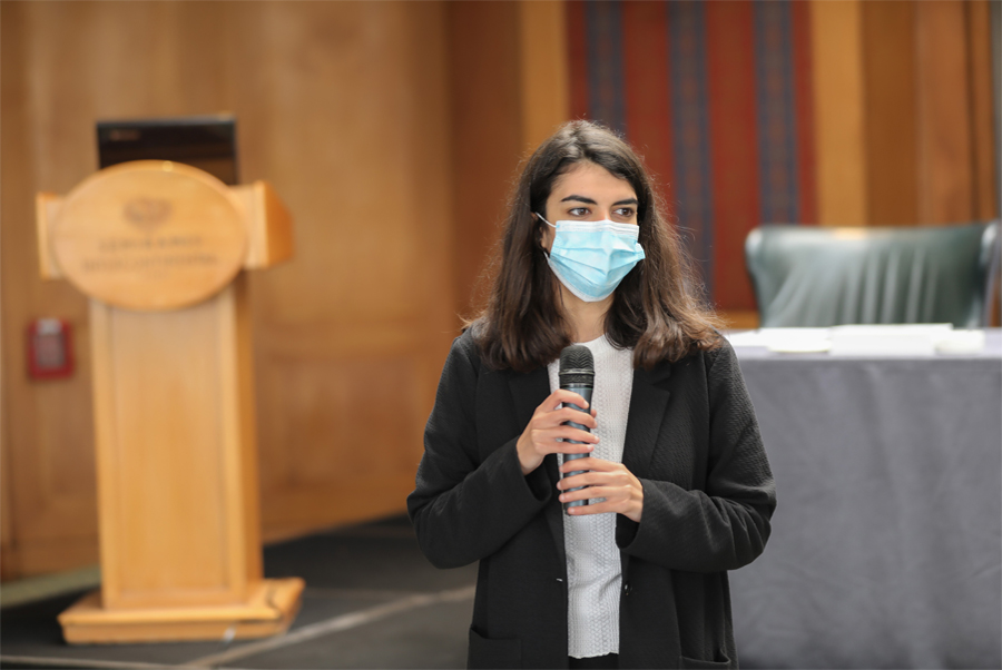 Photo: UN Volunteer Heba Abou Bakr, Technical Officer with WHO EMRO, during a training of trainers (ToT) workshop on mental health and psychosocial support during COVID-19 for medical and paramedical students in Cairo, Egypt, 30 March 2021