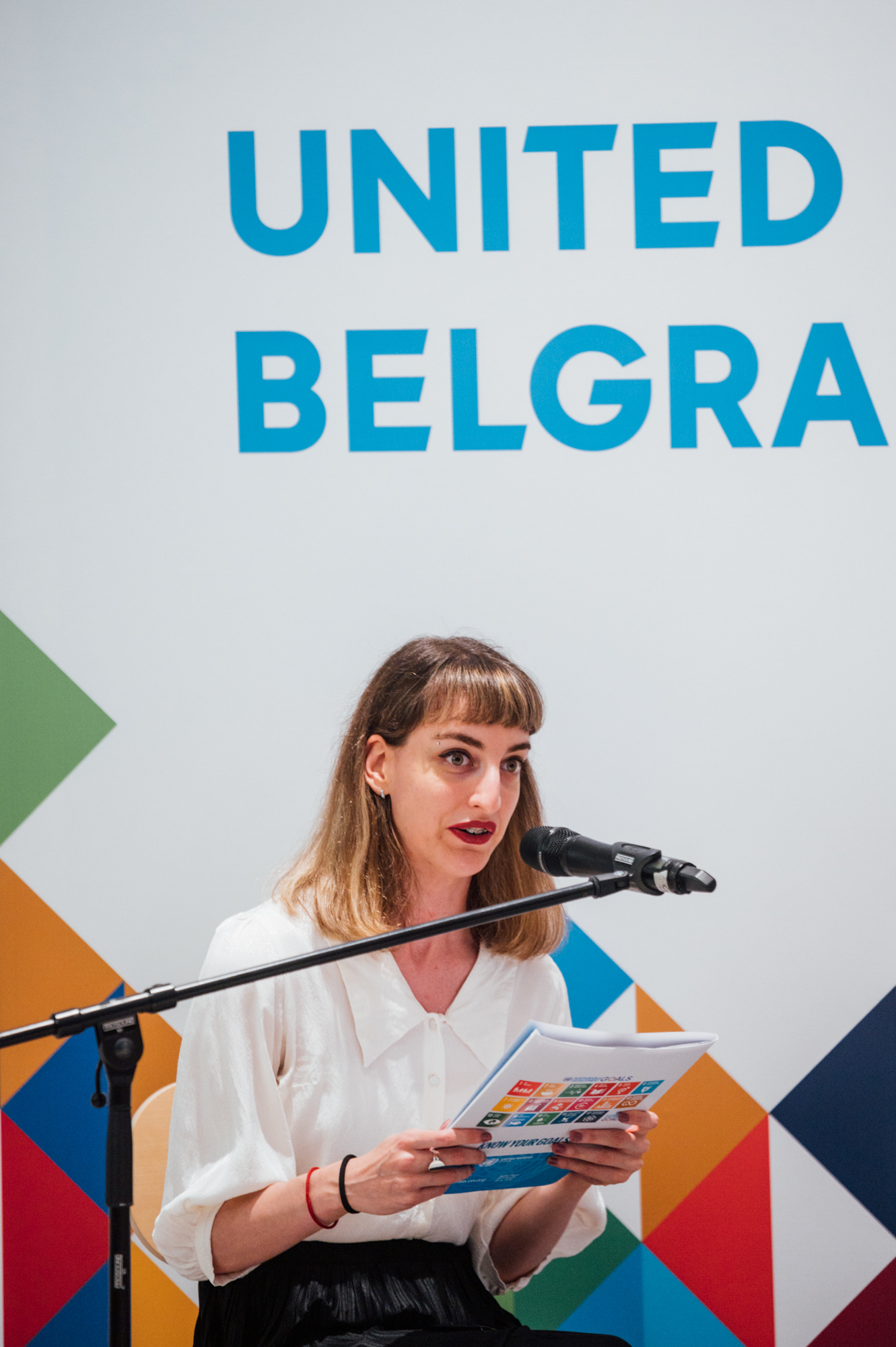 Milanka Nikolic speaking as master of ceremonies at the UN Day 2021 event