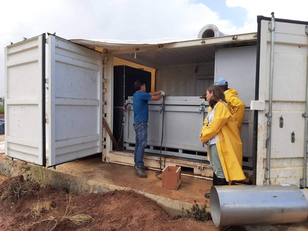 UN Volunteer Liudmyla Odud on-site during the installation of a waste incinerator in the Bor camp of UNMISS, South Sudan