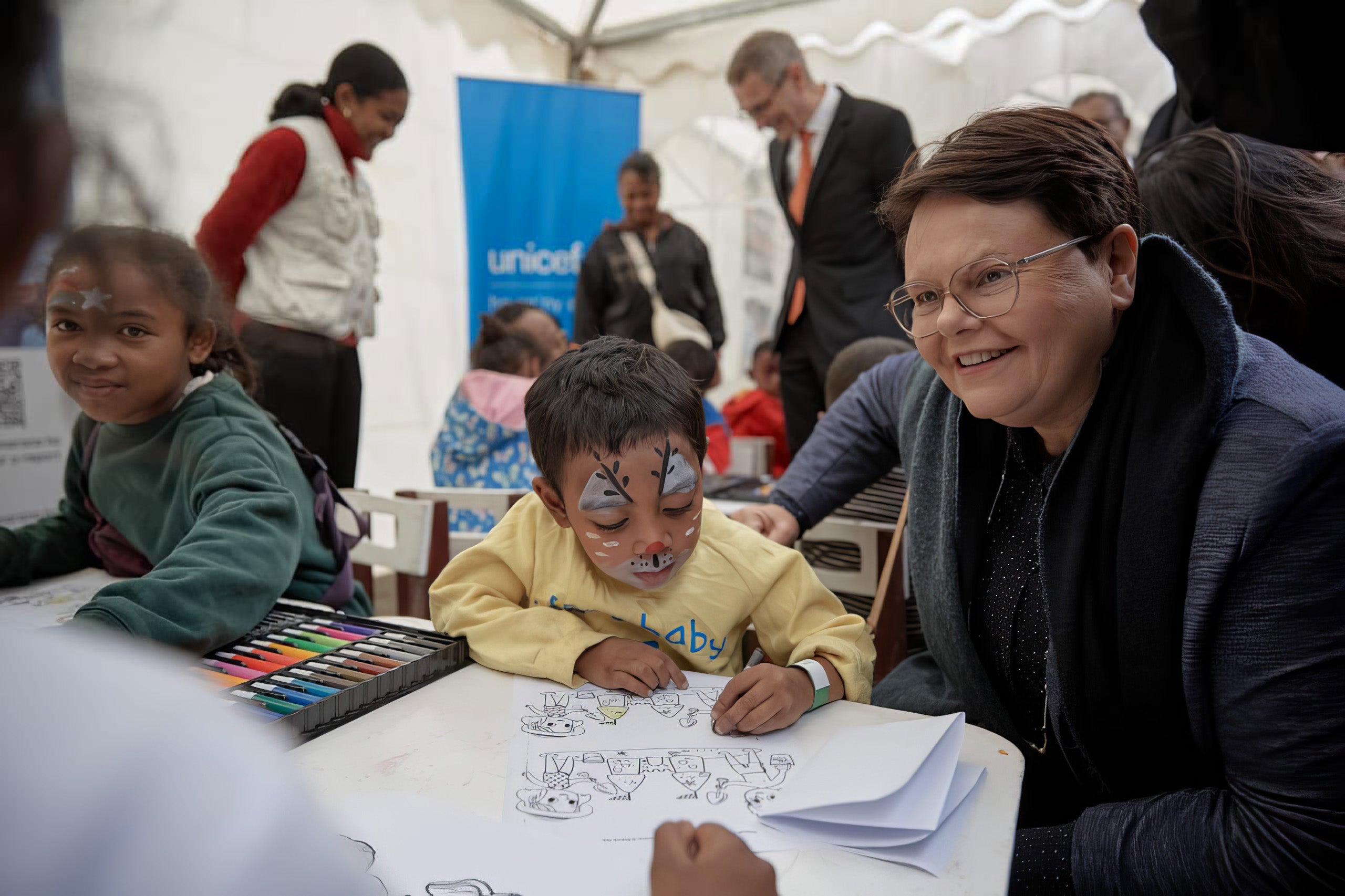 Christine Jaulmes, UNICEF Representative in Madagascar interacts with children during a past event 