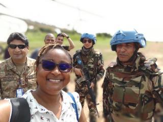UN Volunteer Teclaire Moukoudi on a mission to KajoKeji County with officials of UNPOL and military observers to strengthen capacity of traditional chiefs on local government act and the peace process.