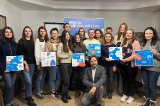UN Volunteers team in Ukraine on the IVD Workshop "Innovations for long-term volunteering". UNV, 2021, Baturyn, Ukraine.