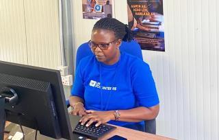 Stella Apolot Epudu, UN Volunteer Electoral Officer with United Nations Mission in Somalia (UNSOM), at the UN regional office in Kismayo, Somalia.