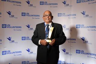 Sam Stembo, national UN Volunteer Expert and Project Manager with UNV in Sri Lanka, after receiving a UNV50 award in the UN Volunteer category.