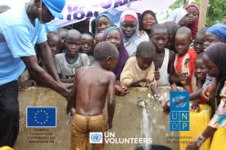 Children celebrating after succesful repair of a borehole by UN Community Volunteers in Bara Community - Yobe State, Nigeria.