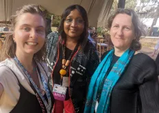 Alexandra Rank, UN Volunteer, takes a photo with UNEP's Anti-Racism Advocates, Rose Mwebaza, Director of UNEP Africa Office, and Monika Stankiewicz, Executive Secretary of the Minamata Convention on Mercury.