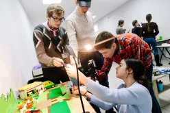 UN Volunteer Andrei Lahunou (left) during a &quot;Peace and Justice&quot; animation workshop organized in Kramatorsk, Ukraine in February 2017.