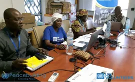 UNV Appoline Uwimbabazi, the PBF cross-border project coordinator, during a technical meeting with the Cameroonian team in Maroua to follow the progress of the implementation of the project.