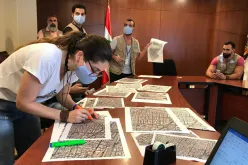 National UN Volunteer Christel Bercachy (front left) during a training session at the Municipality of Bourj Hammoud, on the first day of the Rapid Damage Assessment of the Port of Beirut blast, August 2020.