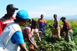 Astrini Simanjuntak (left) during a mission to Kalemie, Tanganyika, with women association members supported by the Education Cannot Wait project on income-generating activities.