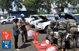 UN Volunteer Database Assistant Shahin Praveen (India) serves with MONUSCO. Here, she is seen inspecting contingent-owned equipment in Goma, DRC.