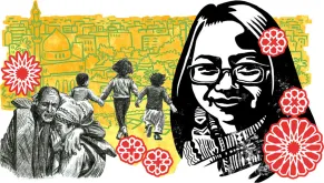 After years of representing corporates, Endah Yuliarso found a purpose in life by supporting refugees, an illustration by Bureau Verstak.