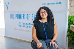 Ereny Elea Hanna Zarif, international UN Volunteer Electoral Field Coordination Specialist with United Nations Assistance Mission in Somalia speaks about her volunteer experience at International Volunteer Day in Mogadishu on 5 December 2023.