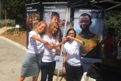 UN Volunteer Kamilia Lahrichi (centre) served as UN Volunteer Associate Public Information Officer with UNHCR in France.