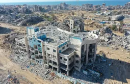 An aerial view of Gaza and its destruction in the 15-month war.