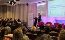 Toily Kurbanov, UNV Executive Coordinator, spoke at the Global Volunteering Forum in Paris on 20 October 2026.