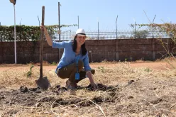 UN Volunteer Isabel Ramos (Portugal), planting a tree at UNISFA headquarters in Abyei on World Soil Day, which coincides with the International Volunteer Day (5 December).