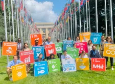 Issakha Khouzeifi and Silvia Alfonsi have been contributing to the Youth4Climate initiative led by UNDP and the government of Italy. In this photo, Issakha and Silvia are showing their support to the SDGs and UNDP's efforts towards climate crisis.