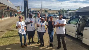 Karan Narayan (first from right), national UN Volunteer Project Support Officer with UNCDF in Fiji, with fellow PICAP Project Support Officers, after concluding their research mission in Sigatoka town in March.