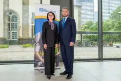 Gulbara Sultanova, Chair of the Civil Society Affairs Committee of Kazakhstan's Ministry of Culture and Information, and Toily Kurbanov, UNV Executive Coordinator at the Asian Partner Roundtable at UN Bonn.