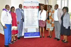 Ms Lucy Ndungu (right), Regional Manager for UNV's regional office in East and Southern Africa Regional Office, with Dr Peter G. Kirira (left), Deputy Vice Chancellor of Mount Kenya University during a meeting to discuss and further strengthen partner collaboration.