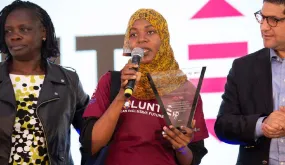 Shamimu Siraji, national UN Volunteer IT Associate, speaks after receiving her Volunteer of the Year Award at the East and Southern Africa Volunteer Awards Festival, held on 5 December 2019 in Nairobi, Kenya.