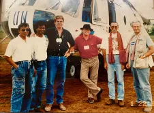 Kevin Gilroy (third from left) with volunteers and staff in Mondulkiri, rural Cambodia, in 1991, preparing for elections.