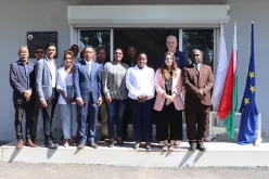 UN Volunteer Sofia Biasin (second from right) with participants in the UNODC study trip of Trilateral Planning Cell Member States to the Regional Maritime Information Sharing Centre in Antananarivo, Madagascar, in February 2023.