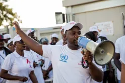 UN Volunteer David Sema Sewa leading a campaign against conflict-related sexual violence in Gao, Diré, Bandiagara and Ménaka, Mali.