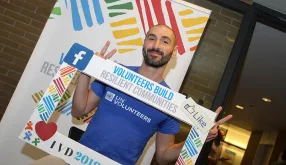 Marc Liberati, Chairperson of the UNV Staff Association Committee and Policy Specialist in UNV's Volunteer Solutions Section, during celebrations of International Volunteer Day 2018.