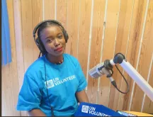 Martina Brooks, UN Volunteer, Radio Producer, UNMISS at work producing essential radio programming on COVID-19 for South Sudan.