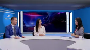 Mr Toily Kurbanov (left), Executive Coordinator of the United Nations Volunteers (UNV) programme talks, to AP1 TV’s NAME SURNAME during the interview. He is joined by Dichhen Tamang (centre), a national UN Youth Volunteer Public Health Officer with UNDP.