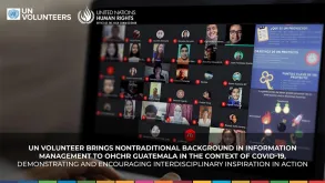 National UN Expert Volunteer César Pérez imparting a virtual workshop with Desafío Joven (Youth Challenge), an NGO partner of OHCHR in Guatemala.