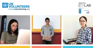 Online Volunteers have been crucial to upscale the impact of Youth Co:Lab’s regional programmes. Here (from left to right): Rui Du from China, Avimukt Verma from Australia and Bình An Nguyễn from Viet Nam.