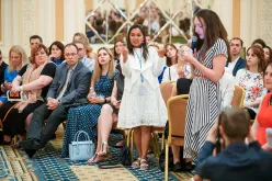 UN Volunteer Rupmani Chhetri addressing UN Secretary General Antonio Guterres in sign language.