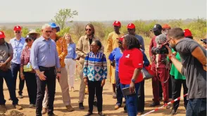 UNMAS staff explain how swift clearance in Amadi helped restore farmland once feared to be contaminated with explosive remnants of war. Photo: Fares Aouadi/UNMISS