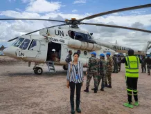 Rhea Mahanta during an air patrols assignment at field missions.