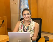 UN Youth Volunteer Sarah Jaroush during a virtual consultation on preventing the re-emergence of violent extremism in the context of the Syria crisis.