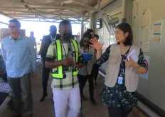 Kyoko Yokosuka (right), UNV Deputy Executive Coordinator, interacting with the UNMISS Movement Control Section team, who support planning and management of movement, freight and cargo.