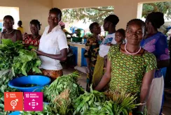 Women selling vegetables at Masia Market, Yambio, which was rehabilitated by UNDP and UN Women to enable women entrepreneurs to sell their fruits and vegetables with proper and hygienic facilities.