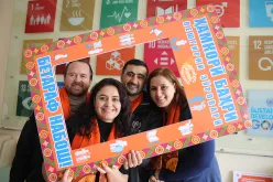 Ruhafzo Nekushoeva (second from left), UN Volunteer Protection Assistant with the UN Refugee Agency in Tajikistan with her colleagues.