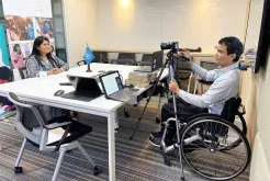Shalina Miah (right), Manager of UNV's regional office in Asia and the Pacific with Namchok Petsaen, UN Volunteer Communications Assistant at the regional office in Bangkok, Thailand.