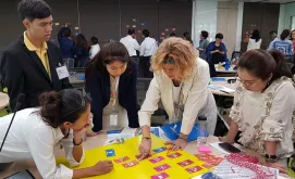 Workshop participants applying systems thinking to map specific entry points where volunteerism could accelerate progress on the Sustainable Development Goals.